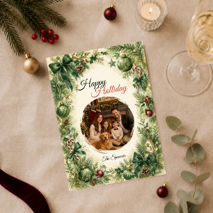 Cartão De Festividades Retrato de Família Elegante de Férias no Evergreen
