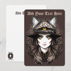 Cartão De Festividades Retrato de Gato Feiticeira Halloween Sinistro Fofo