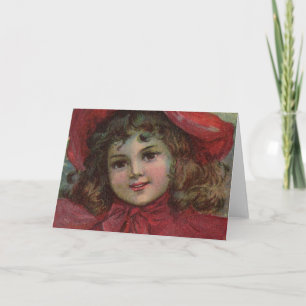 Cartão De Festividades Retrato de menina com chapéu vermelho infantil vit