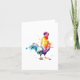 Cartão De Festividades Retrato de Pássaro Rooster E em Aquarelas e Caneta