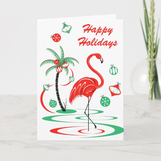 Cartão De Festividades Retrato dos feriados felizes do Flamingo de Natal  (Frente)