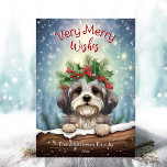 Cartão De Festividades Retrato Pet De Natal No Havanês Winter Wonderland<br><div class="desc">Este adorável cartão de cartões de natal apresenta uma ilustração fofinha do Cão Havanês vestindo uma coroa festiva de flores de inverno, sagrada, pinheiro e bagas, com flocos de neve suavemente caindo contra uma Cena de inverno de Neve. O pequeno Havanês está a espreitar o registro de neve para dizer...</div>