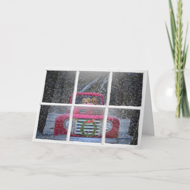 Cartão De Festividades Retribeiros de Ouro de Natal em Caminhão Vermelho (Frente)