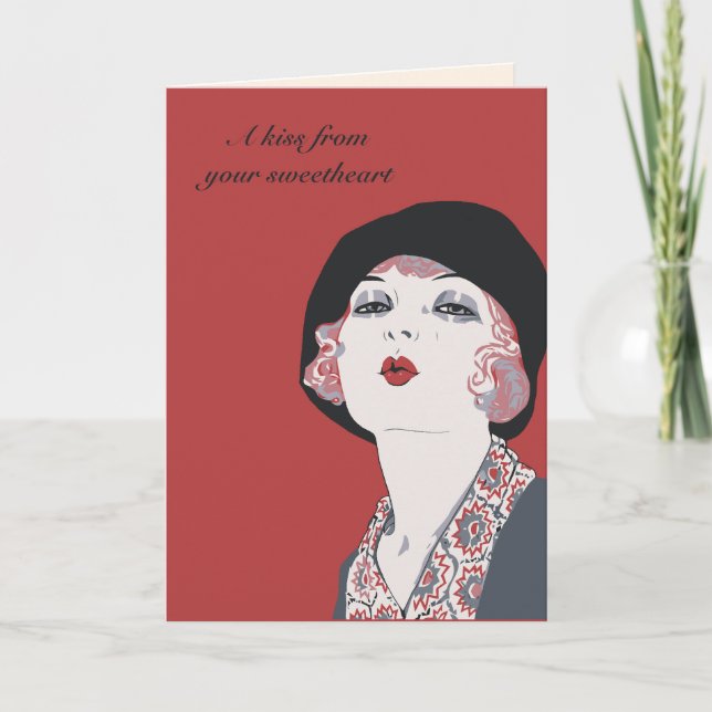Cartão De Festividades Retro 1920s Jazz Age Style flapper girl lovers' (Frente)