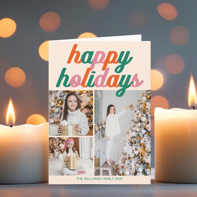 Cartão De Festividades Retro 3 Photo Christmas Collage Folded (Criador carregado)