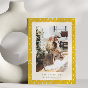 Cartão De Festividades Retro Amarelo Estrela Feliz Natal Foto da Família 