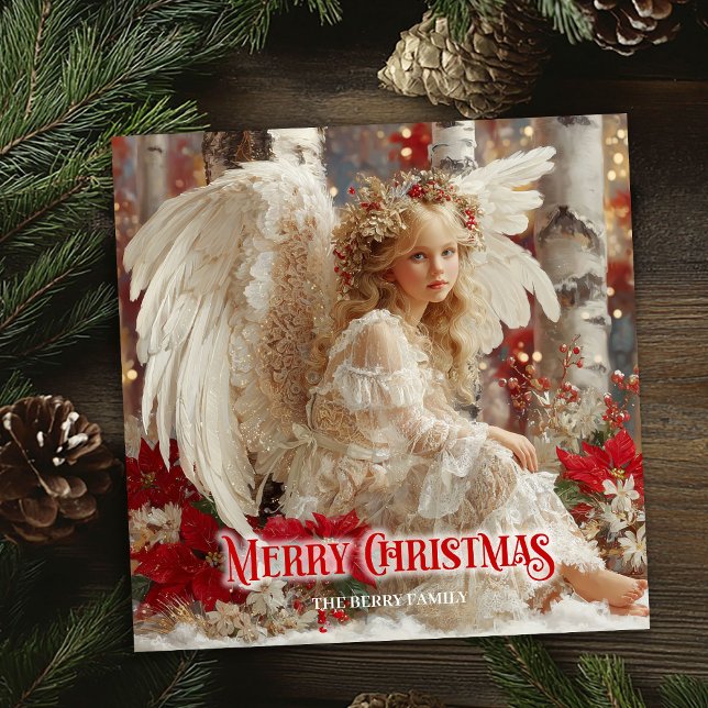 Cartão De Festividades Retro angelic angel editable Christmas greeting  (Retro angelic angel editable Christmas greeting card)