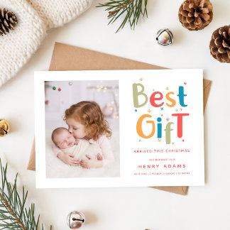 Cartão De Festividades Retro Baby's First Christmas Birth Announcement