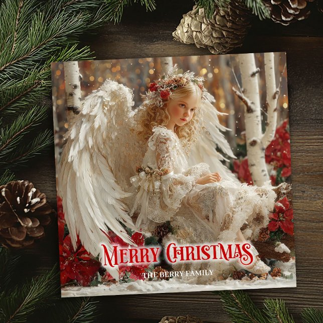 Cartão De Festividades Retro beautiful angel printable holiday greeting (Retro beautiful angel printable holiday greeting)