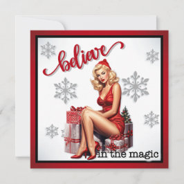 Cartão De Festividades Retro Believe in Magic Natal Pinup
