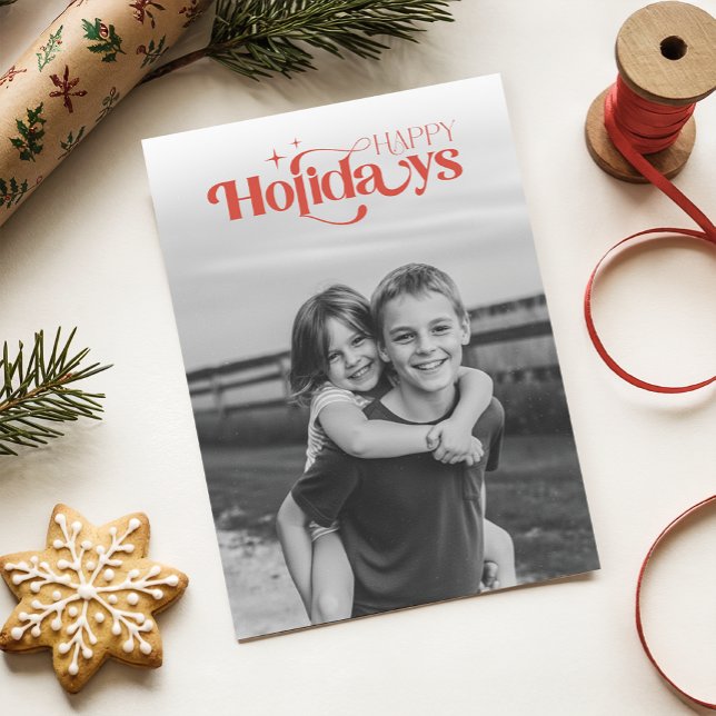 Cartão De Festividades Retro Black and White Photo Children Christmas (Criador carregado)