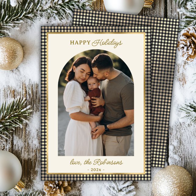 Cartão De Festividades Retro Black Dourado Arch Foto de Natal Feliz (Criador carregado)