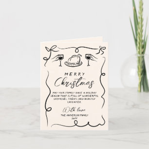 Cartão De Festividades Retro Black & White Hand Drawn Feliz Natal