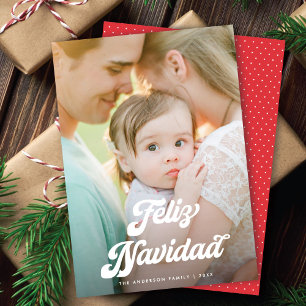 Cartão De Festividades Retro Branco Script Feliz Natal Uma Foto