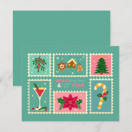 Cartão De Festividades Retro Caprichoso Verde e Rosa