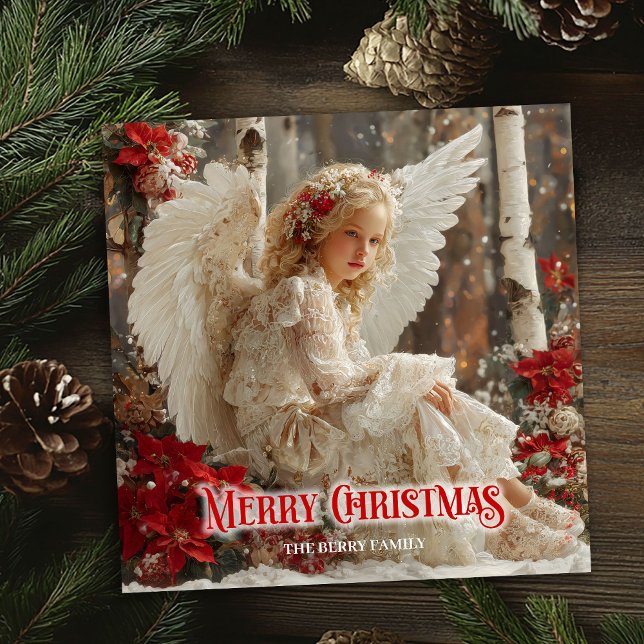 Cartão De Festividades Retro Christmas angel digital winter greeting card (Retro Christmas angel digital winter greeting card)