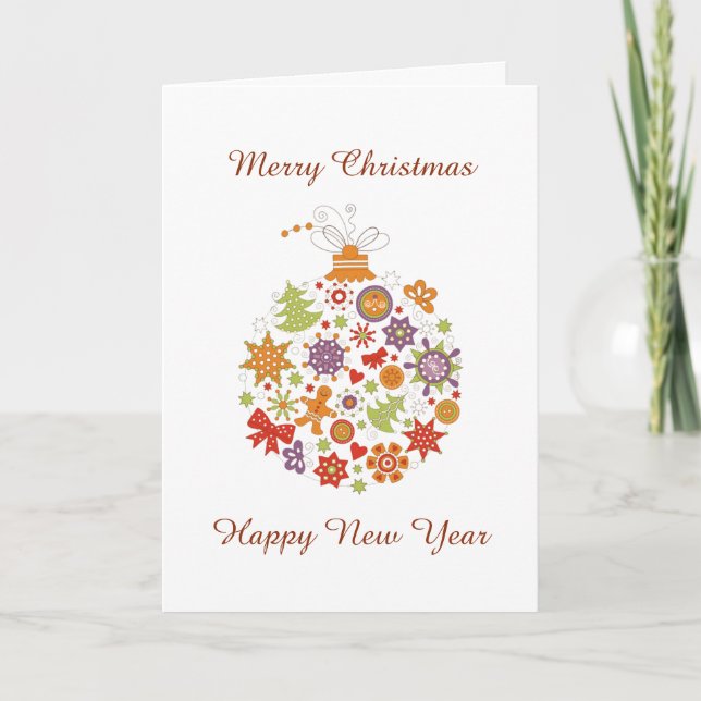 Cartão De Festividades Retro Christmas Ornament Christmas Greeting Card (Frente)