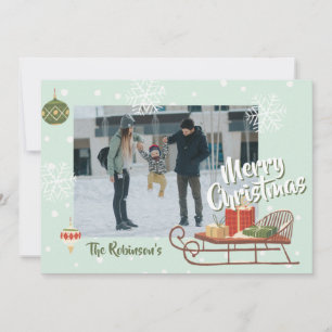 Cartão De Festividades Retro Christmas Sleigh Winter Nostalgia with Photo
