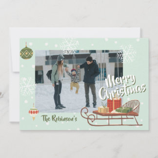 Cartão De Festividades Retro Christmas Sleigh Winter Nostalgia with Photo
