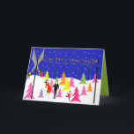Cartão De Festividades Retro Christmas Tree Farm Christmas Card<br><div class="desc">This customizable Retro Christmas Tree Farm Christmas Card features a mid century modern, minimalist, cartoon family in search of the perfect tree for trimming. The design shows Mom, Dad and Junior in a colorful, 1960s style, Christmas tree lot that looks like it belongs in a televised holiday special. They were...</div>