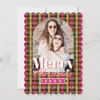 Cartão De Festividades Retro Colours Plaid Christmas Photo