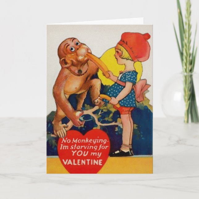 Cartão De Festividades Retro Creepy Monkey Valentine's Day Card (Frente)