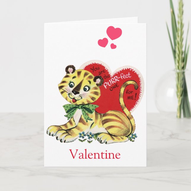 Cartão De Festividades Retro Cute Tiger Kitty Valentines Card (Frente)