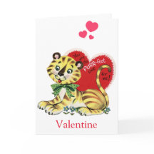 Retro Cute Tiger Kitty Valentines Card
