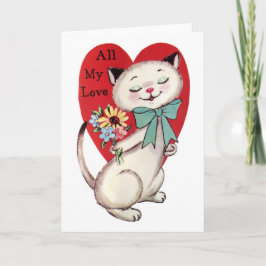 Cartão De Festividades Retro Dia de os namorados All My Love Cat Design