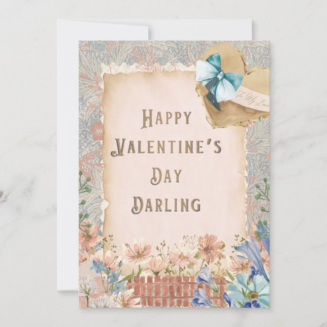 Cartão De Festividades Retro Dia dos Namorados: Um Jardim de Amor Antigo (Frente)