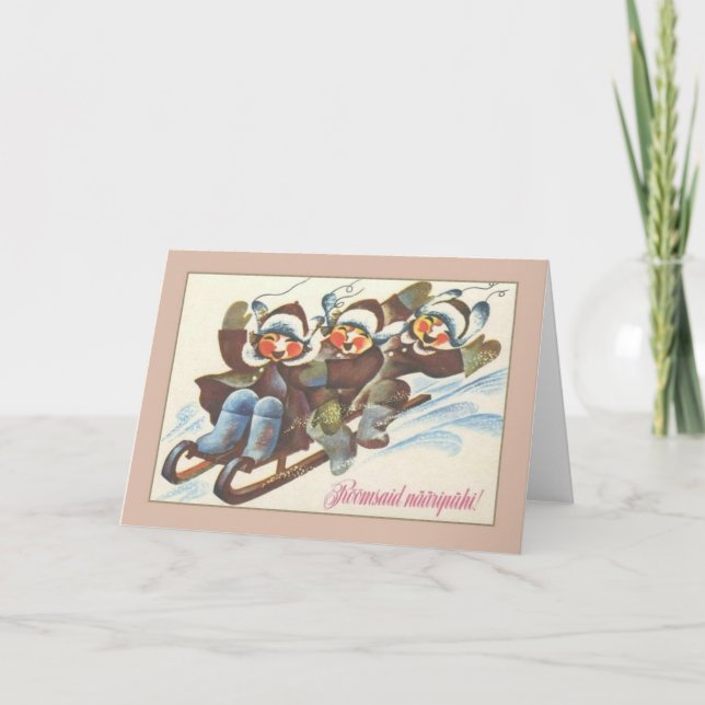 Cartão De Festividades Retro Estonian Rõõmsaid Nääripühi Christmas Card (Frente)