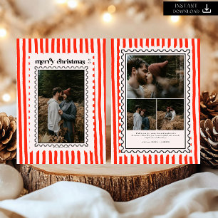 Cartão De Festividades Retro Feliz Carimbo de Natal Família Foto