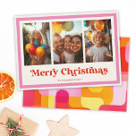 Cartão De Festividades Retrô Feliz Natal Cor-de-rosa Foto do Arco-Íris 3<br><div class="desc">Mande vibrações festivas com nosso cartão de feriados felizes do arco-íris! Apresentando um quadro cor-de-rosa lúdico e um design abstrato ousado,  é a maneira perfeita de mostrar as suas 3 fotos favoritas e espalhar a alegria de férias com estilo!</div>