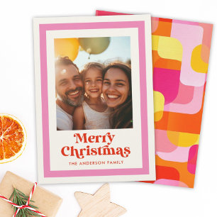 Cartão De Festividades Retro Feliz Natal Quadro Rosa Arco-íris 1 Foto