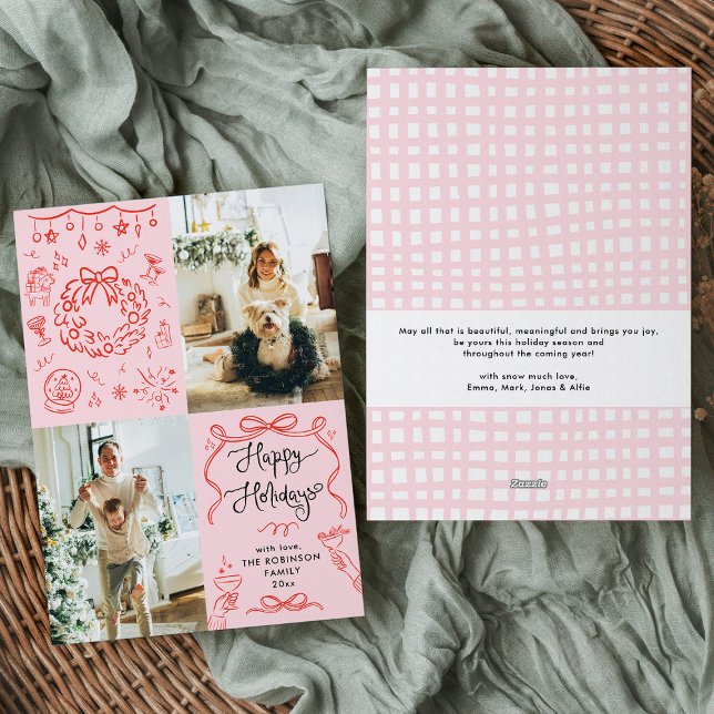 Cartão De Festividades Retro Feriados Felizes Desenhados na Mão Branca 2  (Criador carregado)