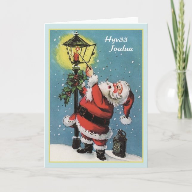 Cartão De Festividades Retro Finnish Hyvää Joulua Christmas Card (Frente)
