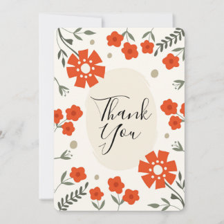 Cartão De Festividades Retro Floral Thank You Card with orange flowers