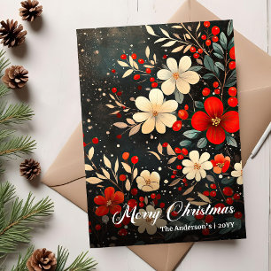 Cartão De Festividades Retro Flores de Natal Férias Impressão Saudação