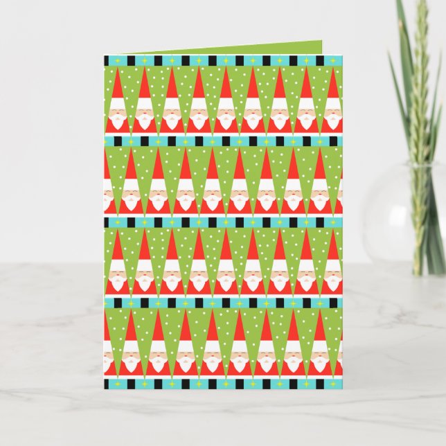 Cartão De Festividades Retro Geometric Santa Christmas Card (Frente)