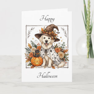 Cartão De Festividades Retro Golden Retriever Outono Quadro Halloween