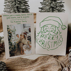 Cartão De Festividades Retro Green Hand Desenhou Papai Noel Feliz Natal