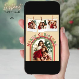 Cartão De Festividades Retro Groovy Colorful 4 Foto Beige Natal