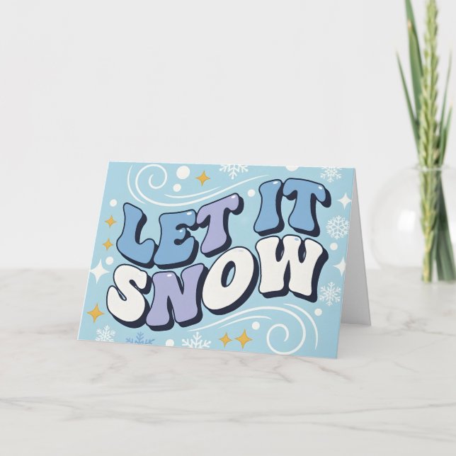 Cartão De Festividades Retro Groovy Deixe Nevar Natal Feliz (Frente)