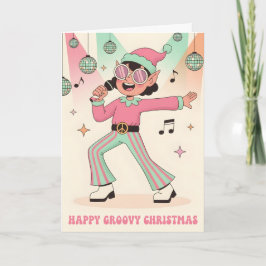 Cartão De Festividades Retro Groovy Elf Merry Christmas