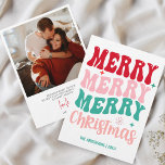 Cartão De Festividades Retro Groovy Feliz Foto Colorida de Natal<br><div class="desc">Groovy Saudações: Cartão de Natal Retroativo Prepare-se para entrar na época de férias com o nosso Cartão de Natal Retroativo. A frente da placa apresenta um design vibrante e colorido que proclama corajosamente "Feliz Feliz Feliz Natal" em letras engraçadas e retrógradas. É uma explosão de nostalgia e festividade. Retro Reverie:...</div>