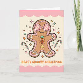 Cartão De Festividades Retro Groovy Gingerbread Man Merry Christmas
