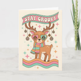 Cartão De Festividades Retro Groovy Reindeer Merry Christmas