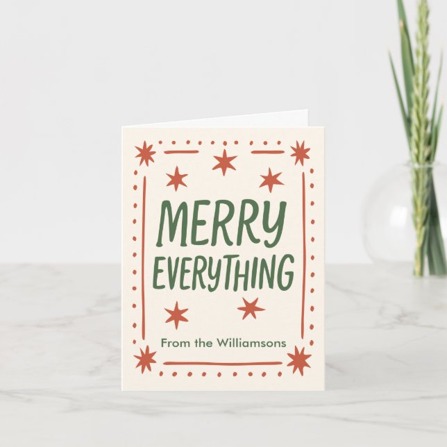 Cartão De Festividades Retro Handdrawn Merry Everything Christmas Letter (Frente)