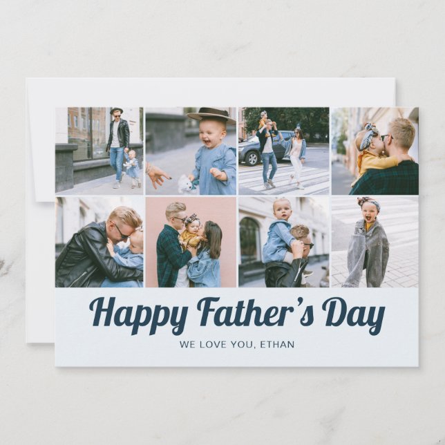 Cartão De Festividades Retro Happy Father's Day 12 Photo Collage Blue (Frente)