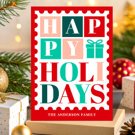 Cartão De Festividades Retro Happy Holidays Christmas Postage Stamp